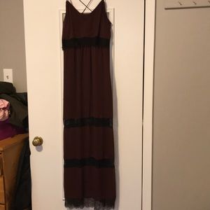 H&M maroon maxi dress with black lace